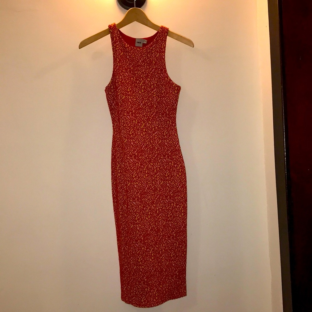 Red ASOS dress, mid length